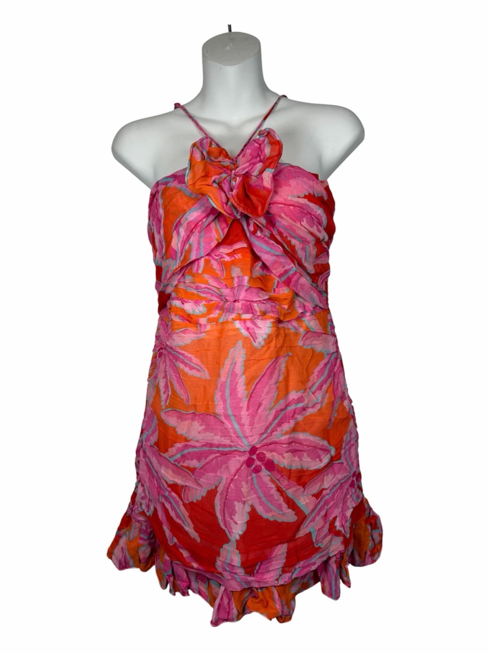 FARM Rio Floral Mini Dress Coconut Tree Tropical Ruffle Botanical S Maximalist